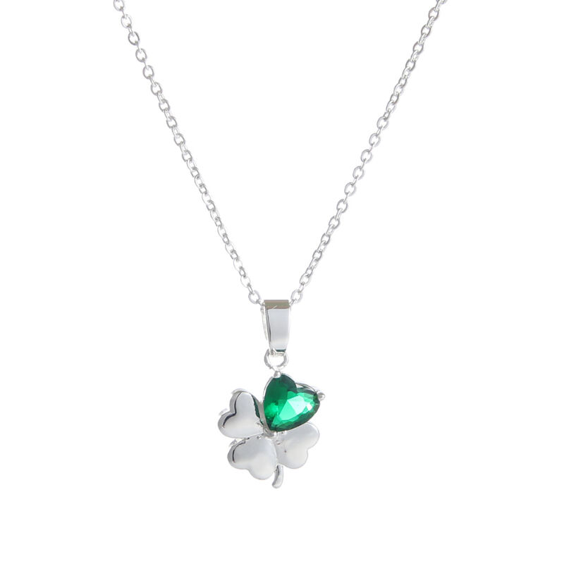 Grá Collection Silver Plated 1 Green Cubic Zirconia Stone Clover Pendant